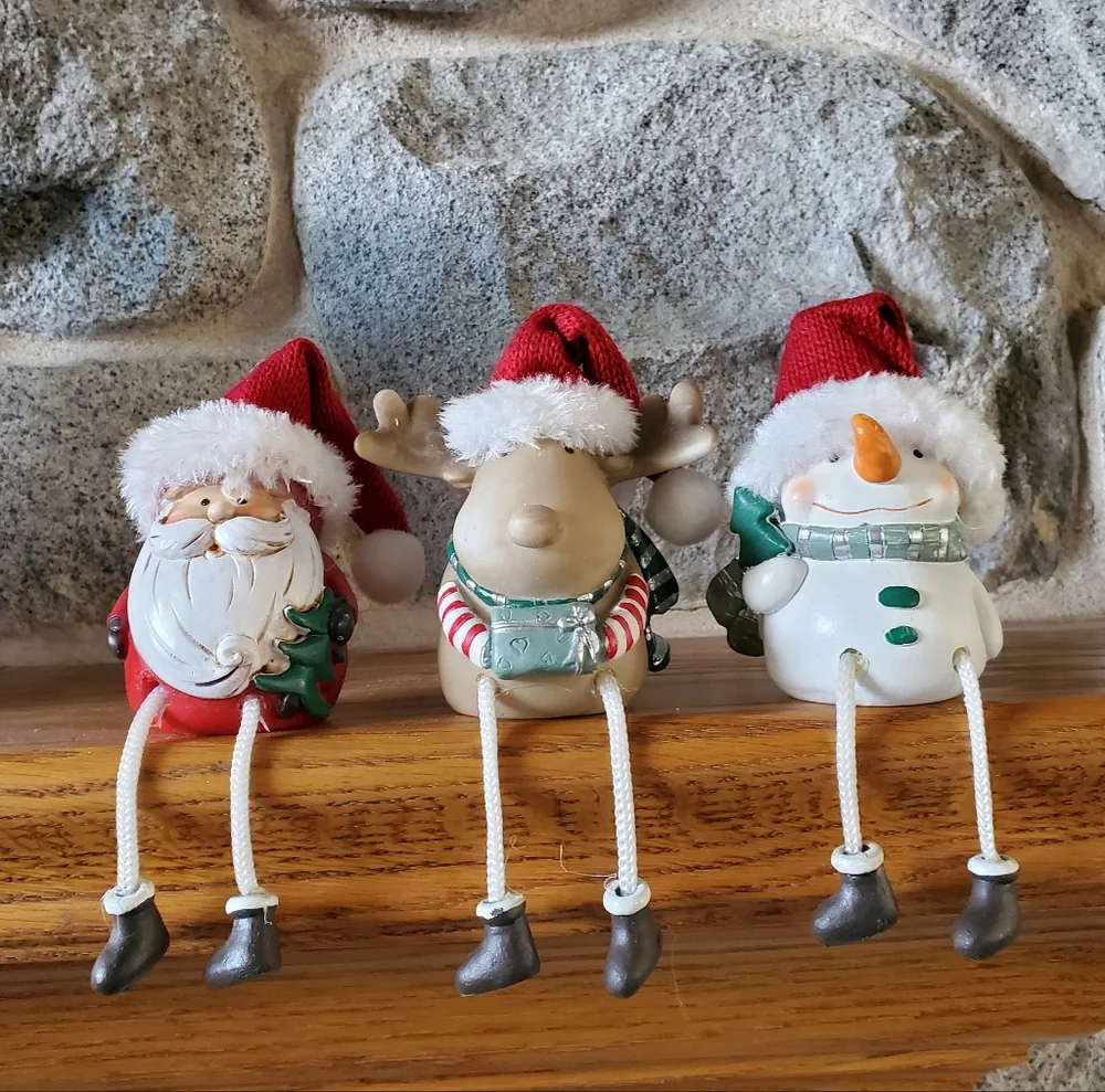 Santa, Snowman & Reindeer Shelf Sitters 3 Piece Figurine Set